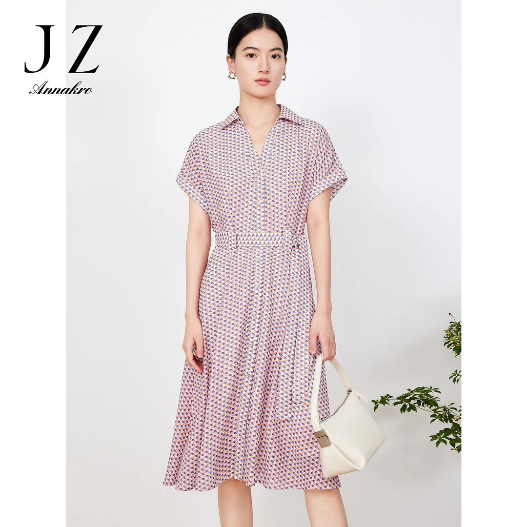 【安雅专属】JZ玖姿JTDX50034衬衫连衣裙夏气质收腰雪纺裙子