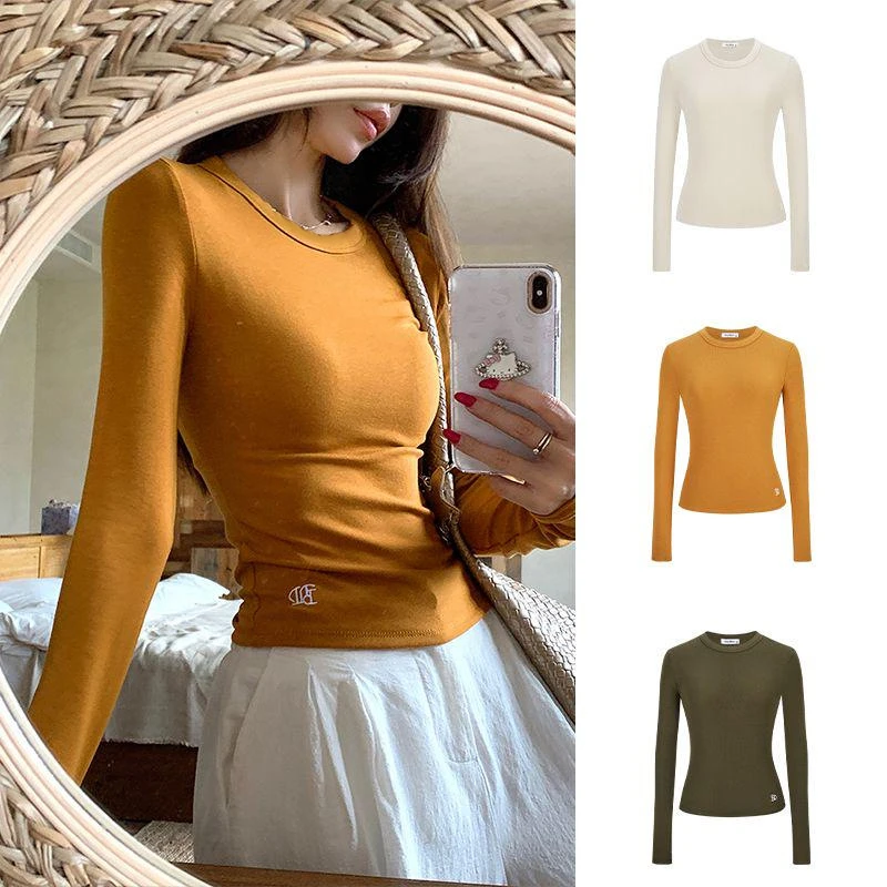 魔西女王美式辣妹正肩长袖恤女春秋内搭打底衫上衣