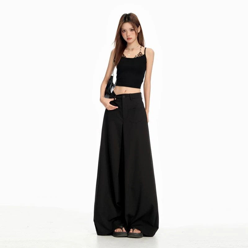 美式休闲垂感气质西装甩甩裤宽松薄款高腰显瘦阔腿裙裤女设计感