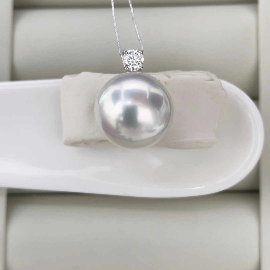 定制海水珍珠18K金镶嵌吊坠(不含链)12.9海水澳白珍珠吊坠美美