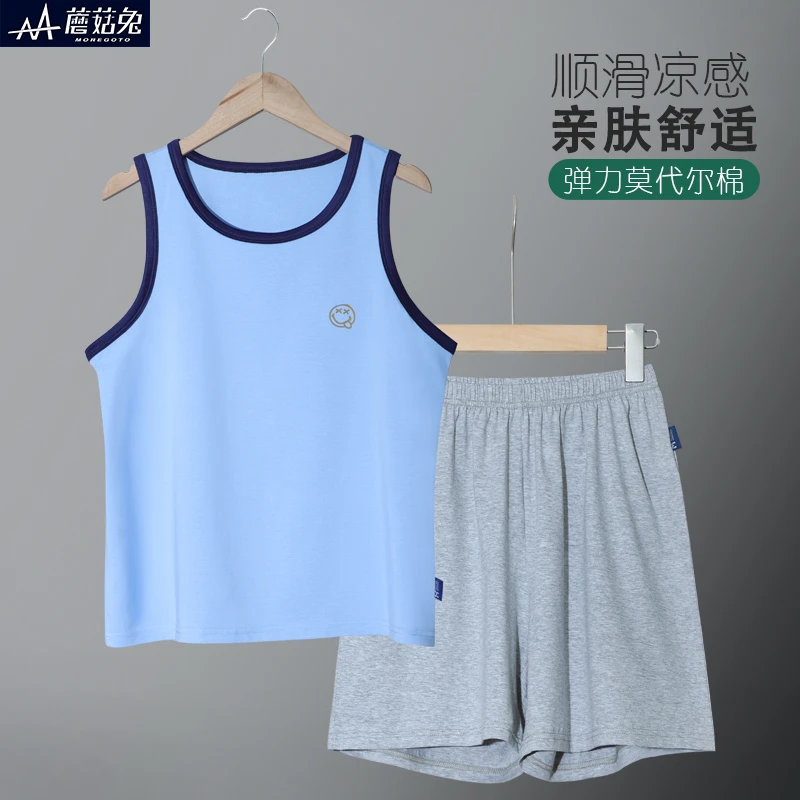 胖男童睡衣夏季薄款莫代尔无袖背心套装空调居家服中大童夏款男孩