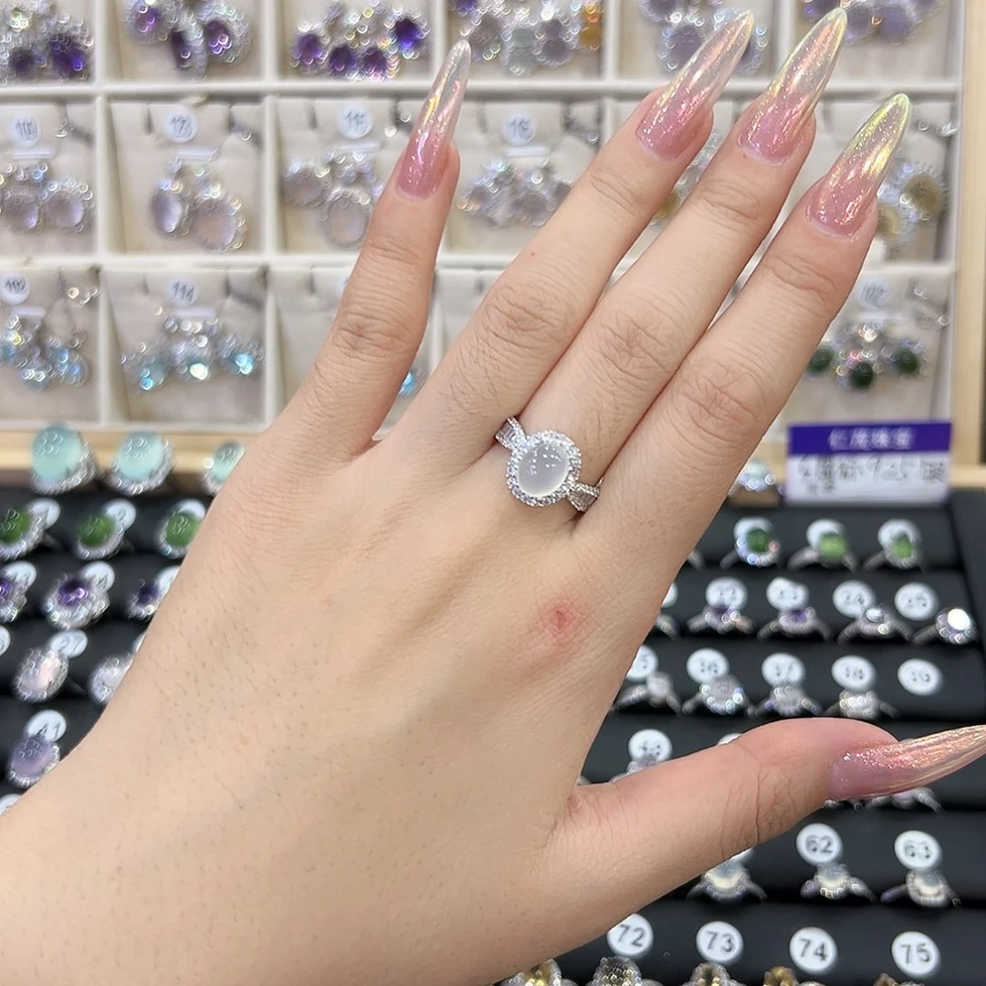 蛇纹石玉银S925镶嵌戒指