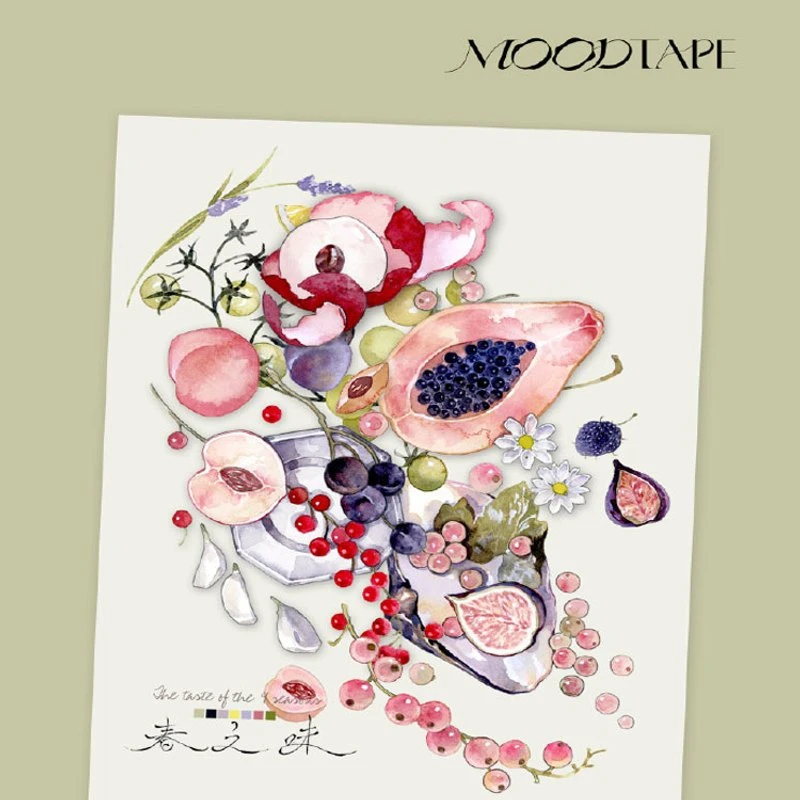 满18包邮moodtape春之味pet分装特材拼贴贝壳光流麻手帐胶带装饰