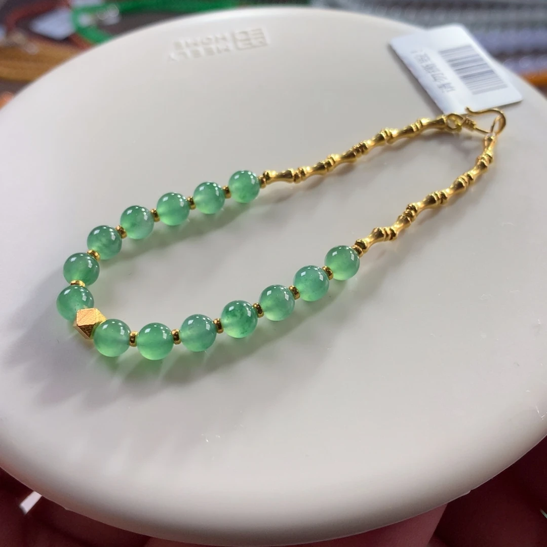 翡翠未镶嵌手链翡翠冰胶底冰翠绿盘缠卡5+