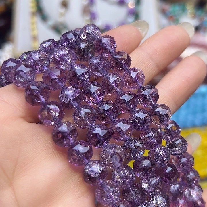 玛瑙/玉髓未镶嵌珠宝半成品T618  10m玫瑰紫阿塞水晶刻面一条