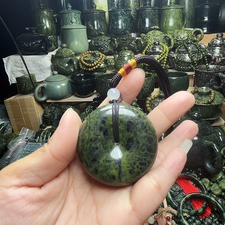 蛇纹石玉未镶嵌珠宝半成品藏玉药王石福利款网格大平安扣