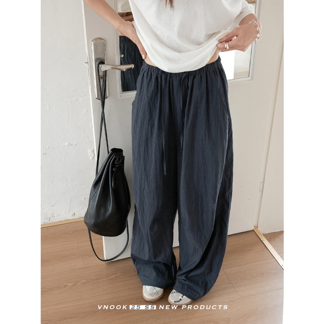 vnook天丝阔腿裤女垂感2025夏季薄款休闲拖地长裤子直筒收脚两穿
