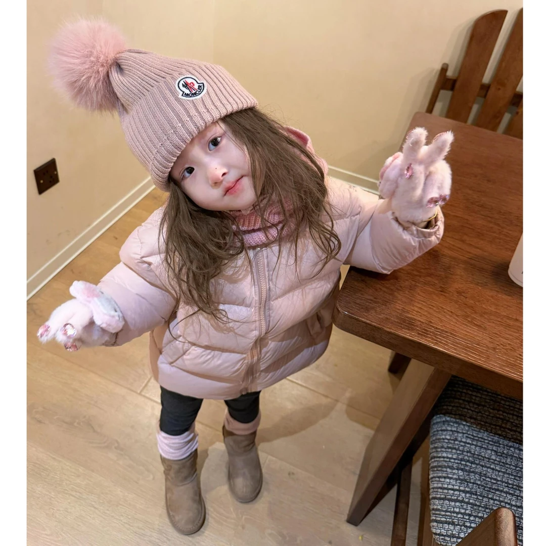 小思家2025冬季新款韩版休闲百搭粉色中长款女童厚款保暖棉服外套