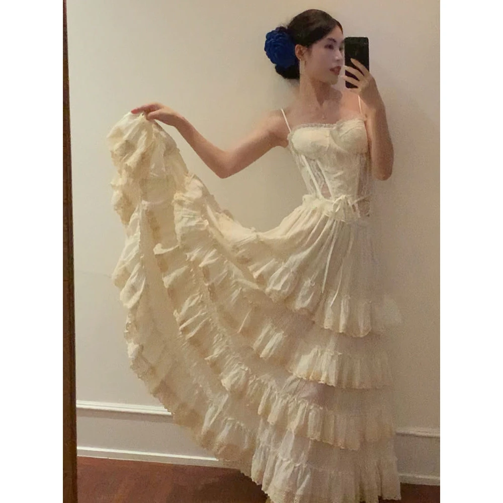 老钱风松弛感女装贵气K假日舞会法式复古小众高腰蛋糕裙仙女气质