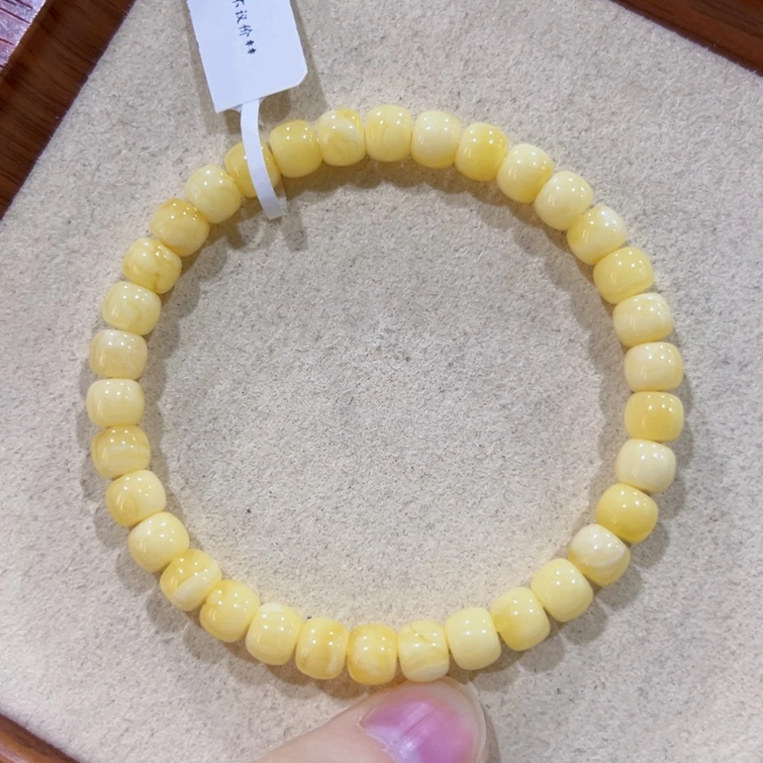 蜜蜡未镶嵌手链6.5m浓蜡金妖白 开播福利 漏！