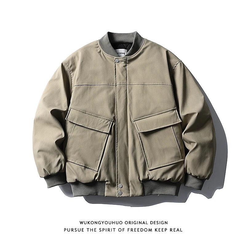 悟空有货美式立体多口袋飞行员棉服男女冬季复古保暖百搭工装棉衣