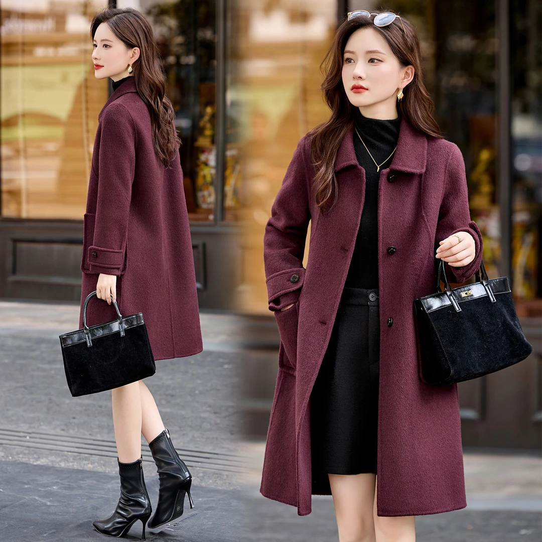 秋冬女款圆下摆韩版毛呢外套2025秋冬新款气质时尚呢大衣女装毛呢