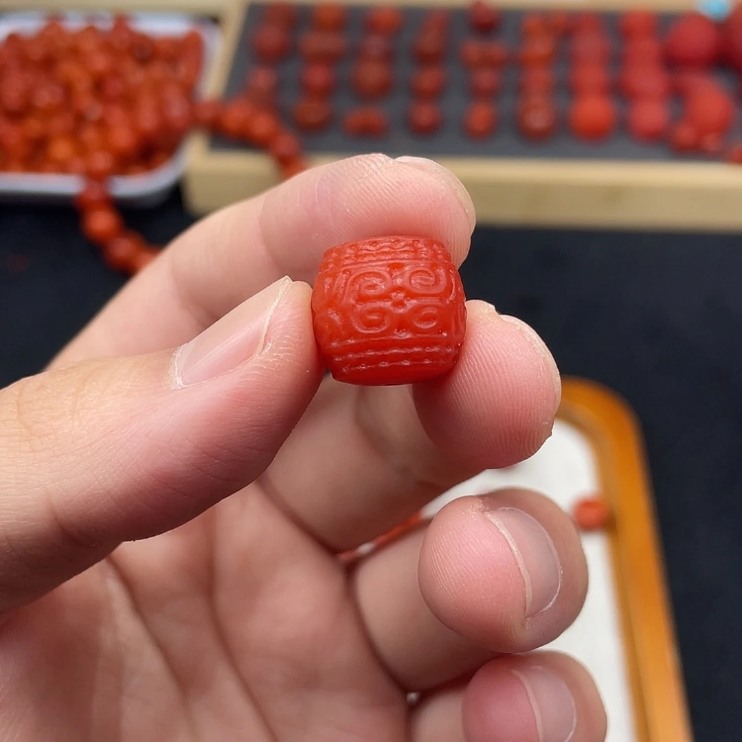 南红玛瑙7号保山锦红哑光卡15回文老型珠未镶嵌