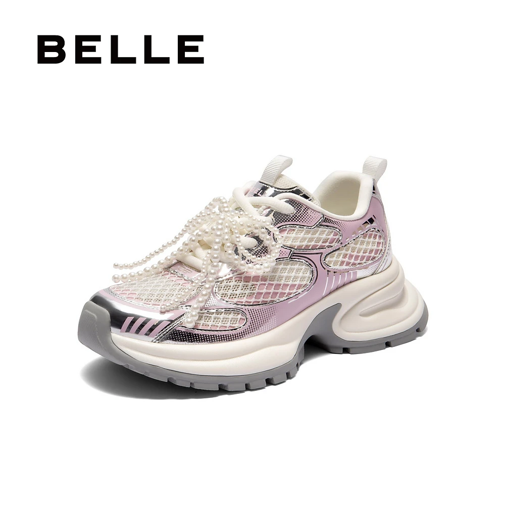 百丽时尚撞色老爹鞋女2025夏新舒适透气网面休闲鞋芭蕾风B2622BM5