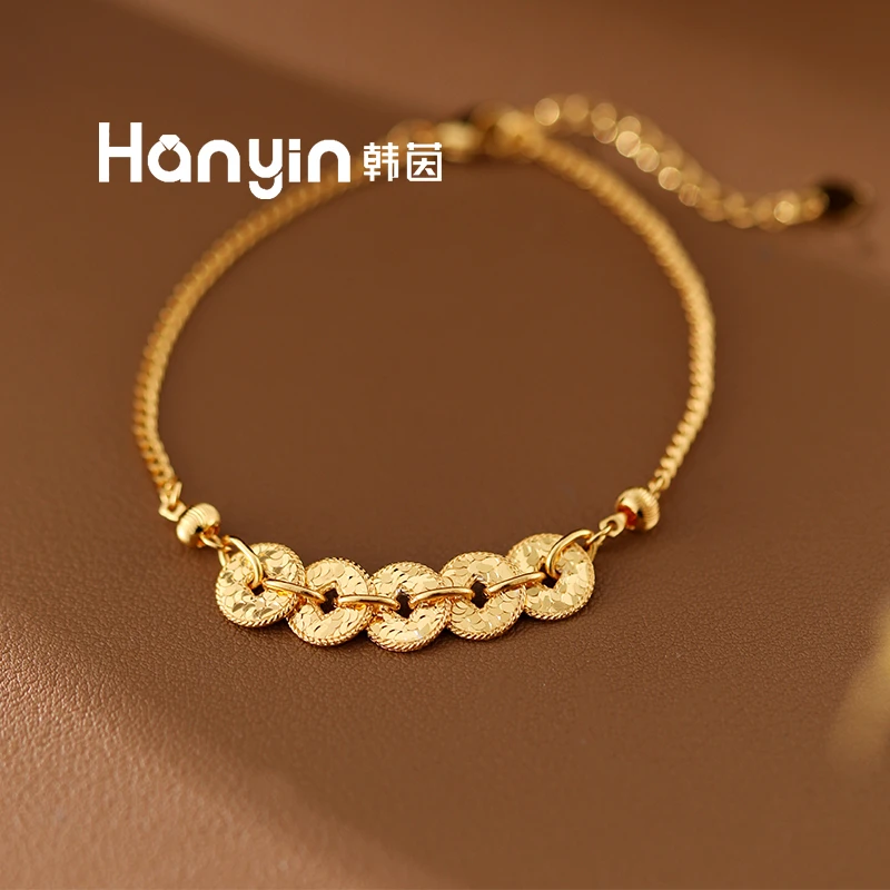 铜合金手链 时尚气质百搭龙鳞碎冰冰钱多多高级感复古轻奢手链