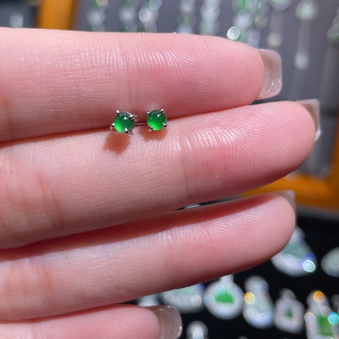 银S925镶嵌翡翠耳饰耳钉