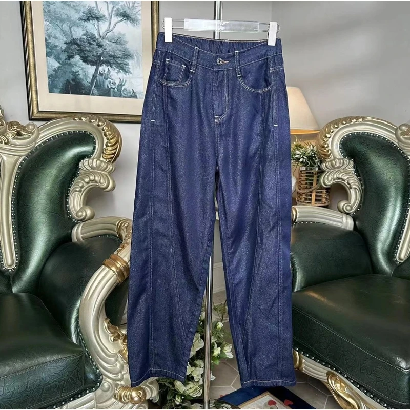 [轻松一夏]新款松紧牛仔裤高品质潮流女士高腰长裤SY2406229