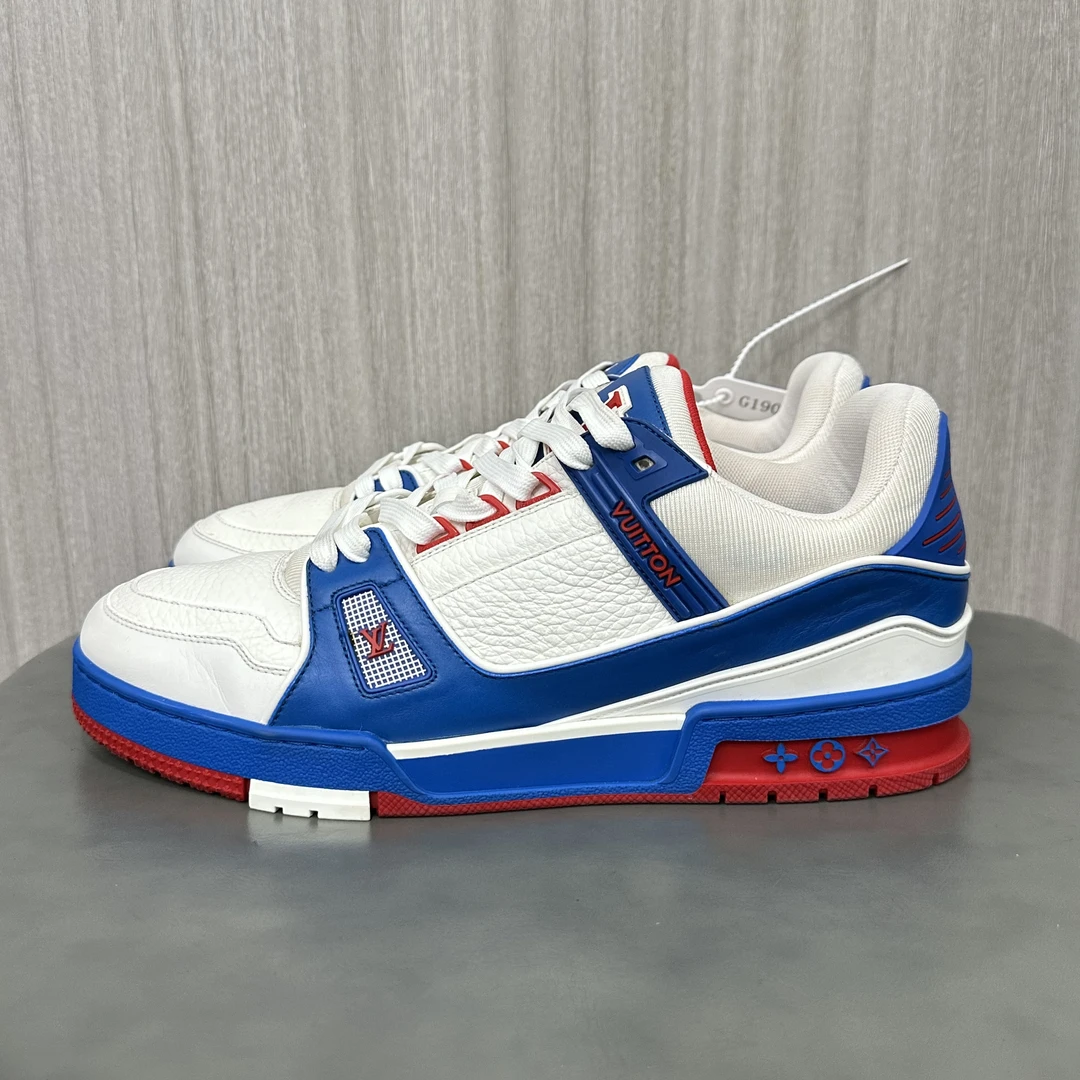 99新 LouisVuitton/路易威登 42码 trainer 白蓝红 低帮板鞋