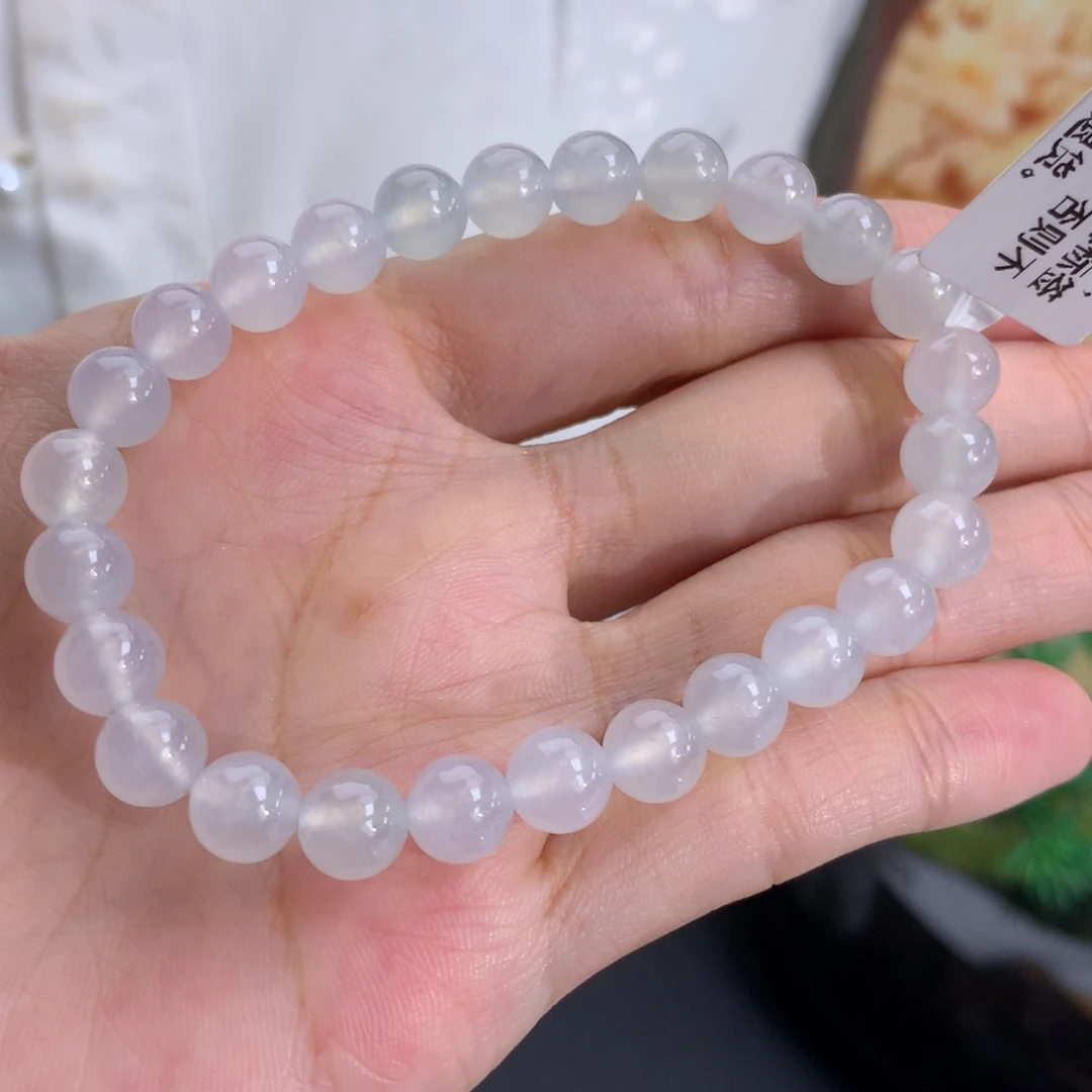翡翠未镶嵌手串卡7冰胶白冰手串