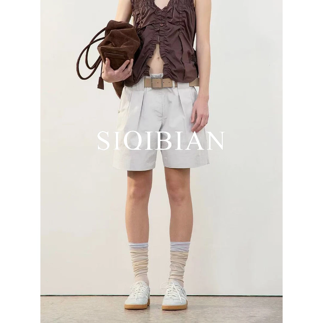 SIQIBIAN |25夏季新品休闲百搭拼接压褶调性短裤-2532