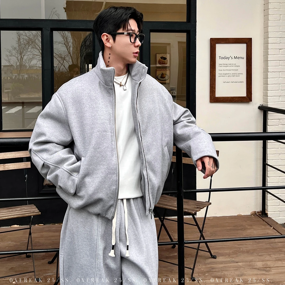 OXFREAK「长期主义」纯色套装男冬季保暖棉服加厚直筒休闲裤一套