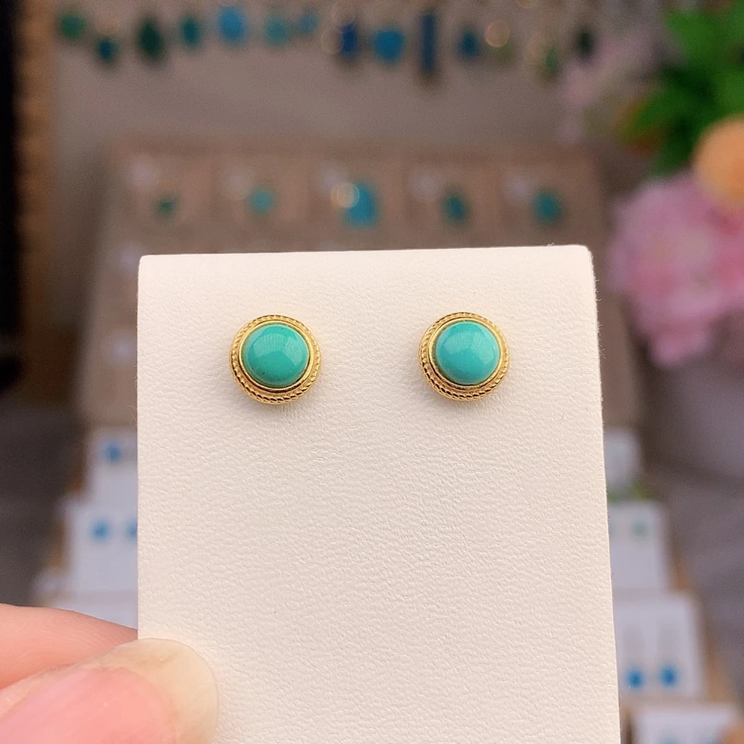 银S925镶嵌绿松石耳饰