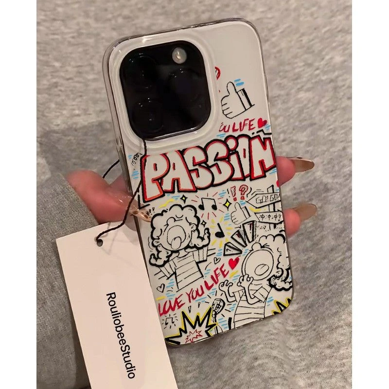 人生需要passion涂鸦适用苹果16手机壳iPhone15小众14promax白底