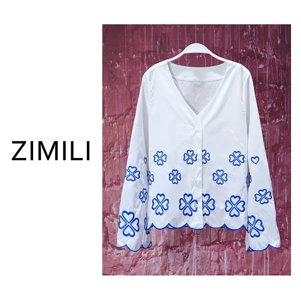 【亮哥女装】2025秋《罗襦》时尚休闲月光白重工刺绣休闲衬衫8123