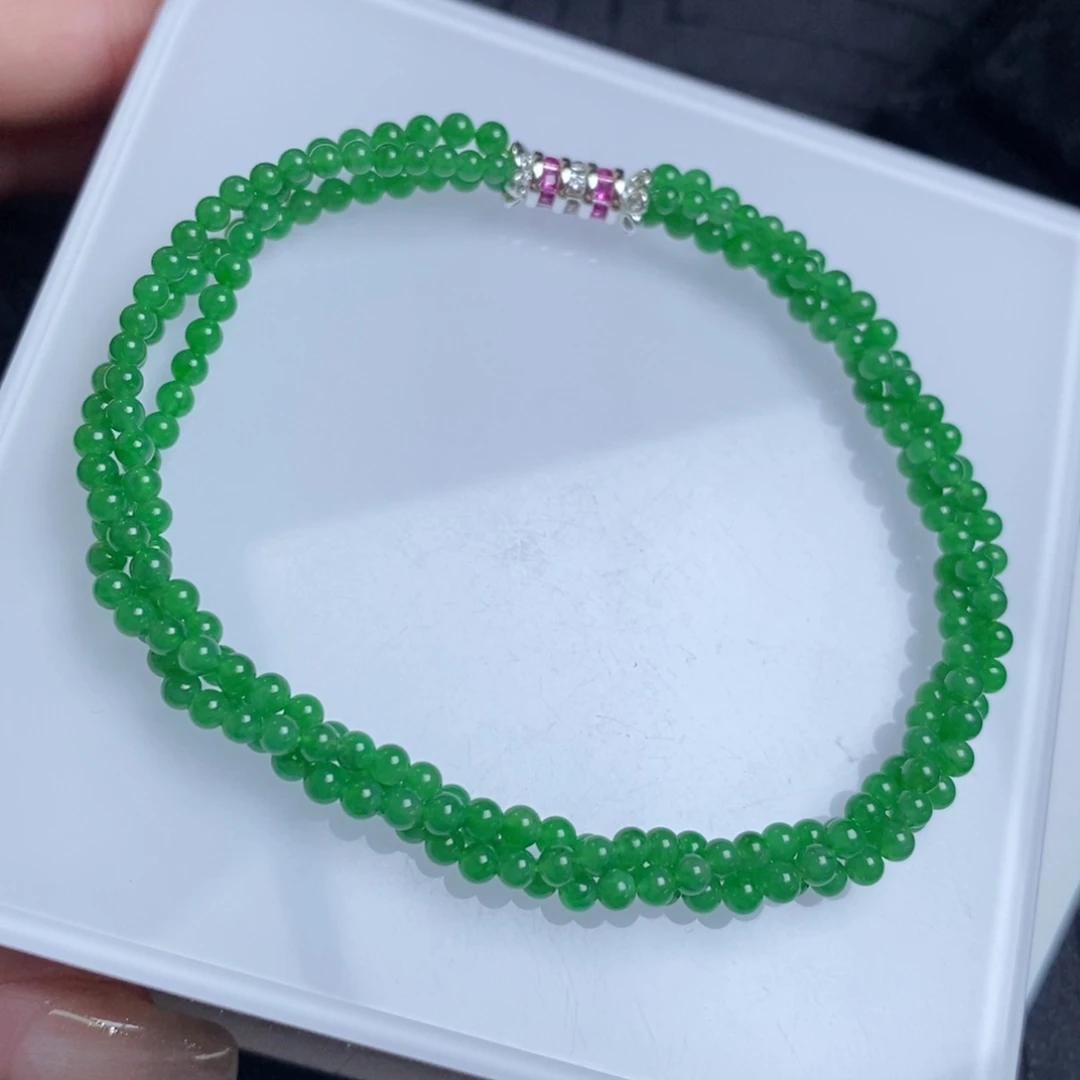翡翠未镶嵌手链小米珠麻花链