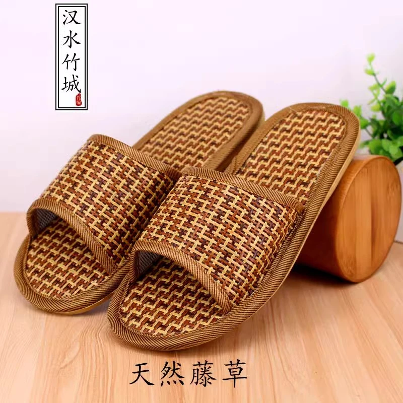 藤编凉拖鞋男式夏季室内家居草编家用防臭透气地板软底防滑凉拖男