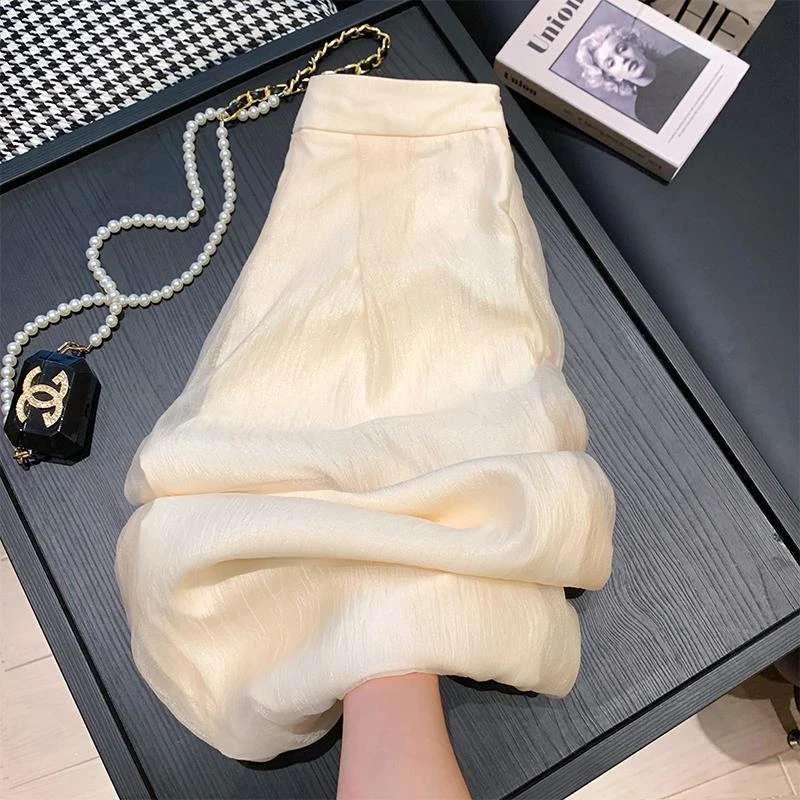 高品质现货# 150小矮个子薄纱阔腿裤女春夏气质垂感高腰休闲直筒