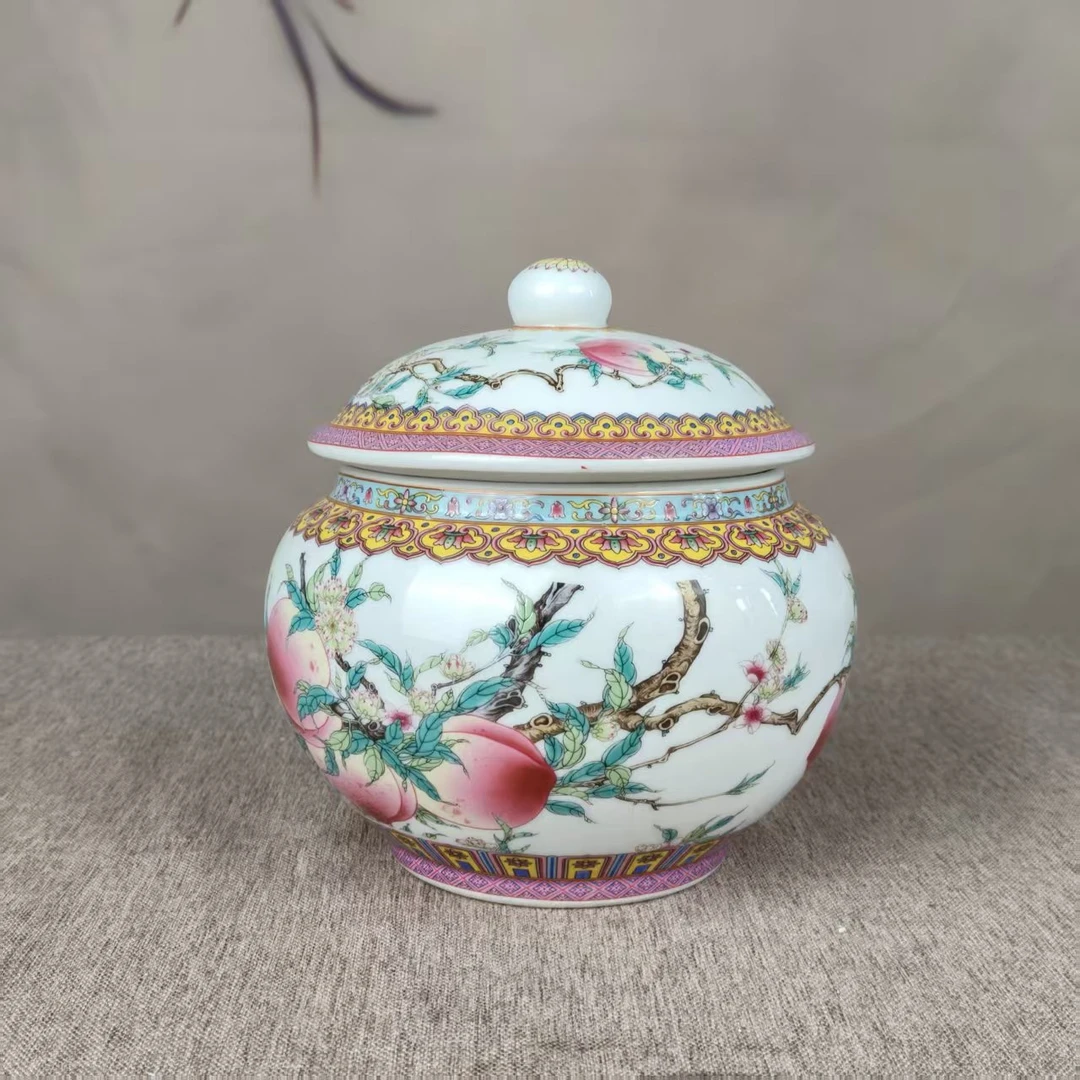 【王家陶瓷】粉彩九桃茶饼罐-XD