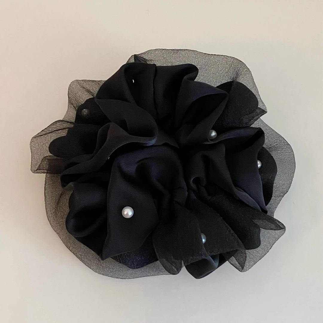 【阿敲】A2514~小香高级感欧根纱珍珠缎面大肠发圈头绳-麦穗头饰