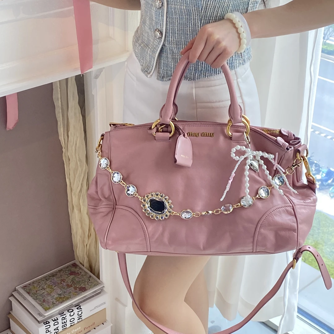 95新 MIU MIU/缪缪 miumiu豆沙粉手提斜挎包