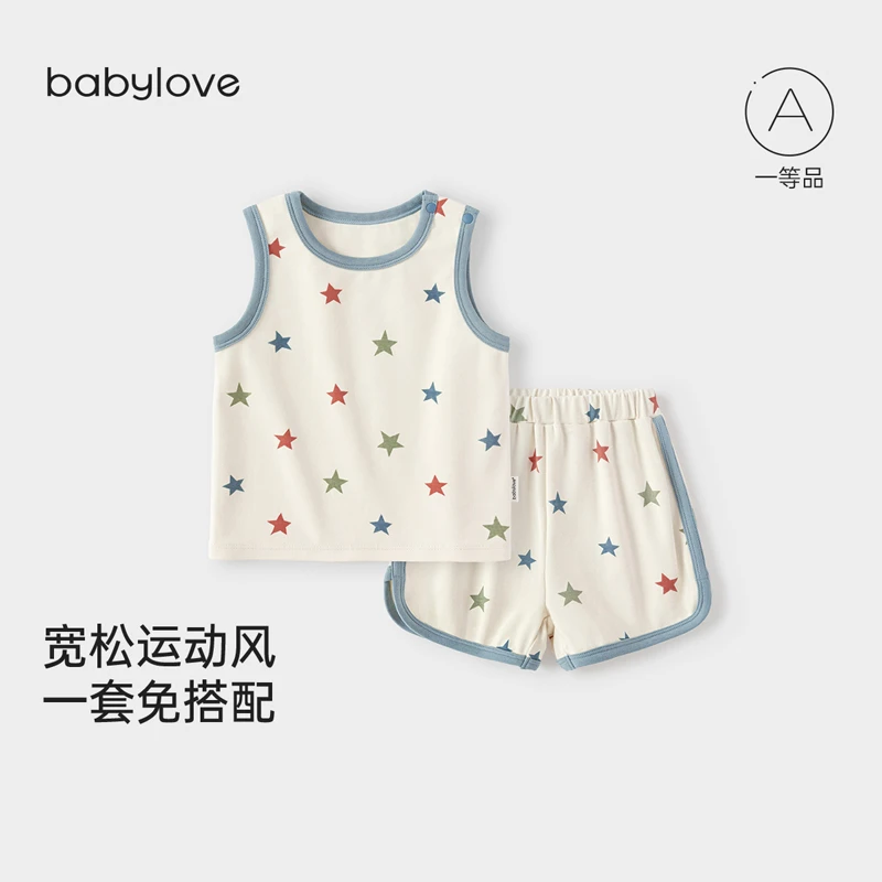babylove宝宝背心套装夏季家居衣服无袖t恤短裤两件套可外出睡衣