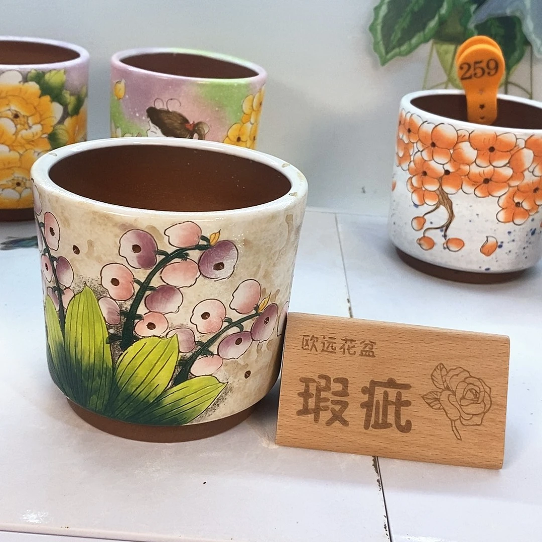 花盆紫砂红陶手绘花盆