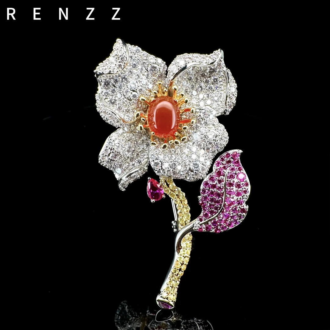 0281玫红色火树银花胸针