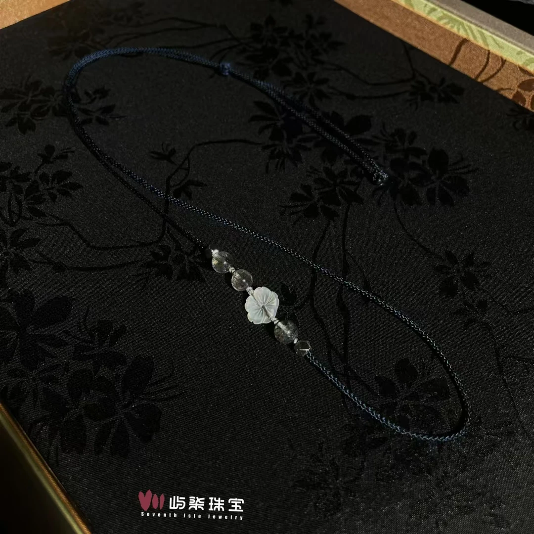 【要努力】A1234 水晶银S925镶嵌 黑超贝花花黑绳颈饰