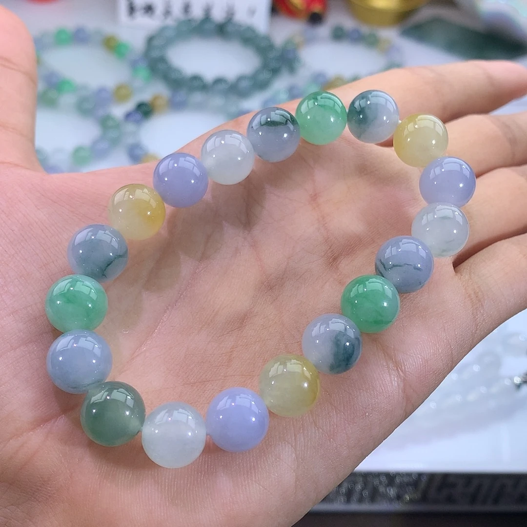 未镶嵌手链翡翠翡翠飘花多宝手串