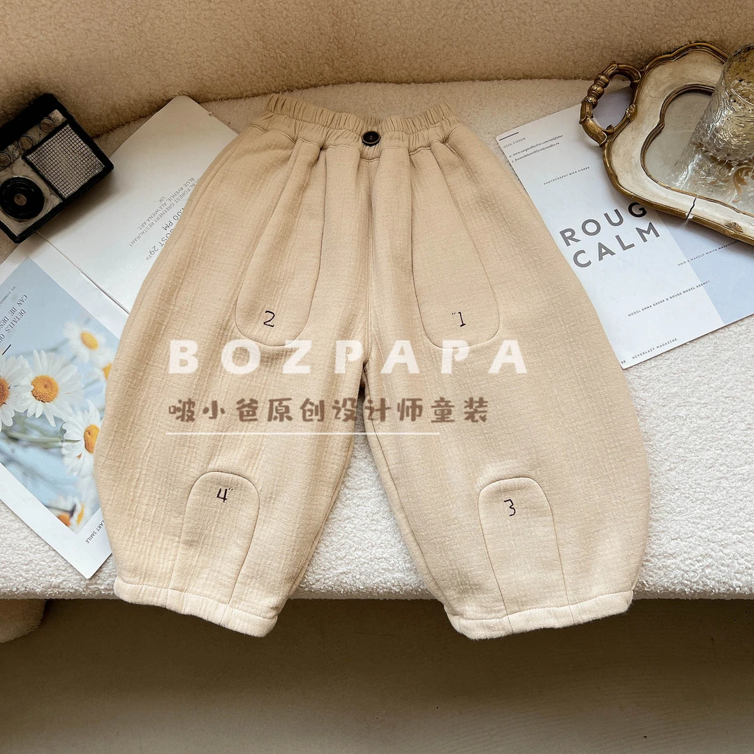 【数字迷局】2025冬季新款韩系休闲弯刀裤数字装饰型加绒保暖长裤