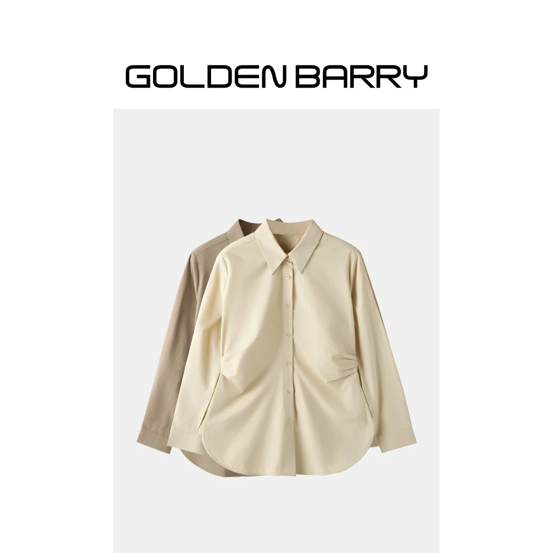 GOLDENBARRY| 212483 气质小众收腰显瘦褶皱衬衣设计感翻领【微瑕】