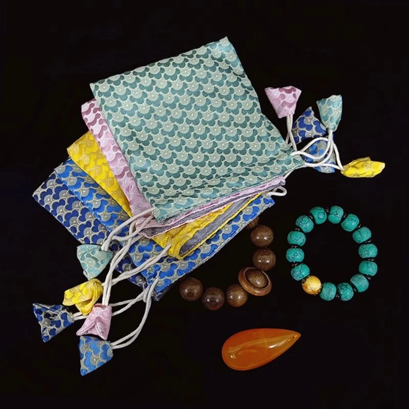 首饰袋 祥云文玩收纳布袋翡翠项链吊坠蜜蜡手镯串锦布双层束口袋