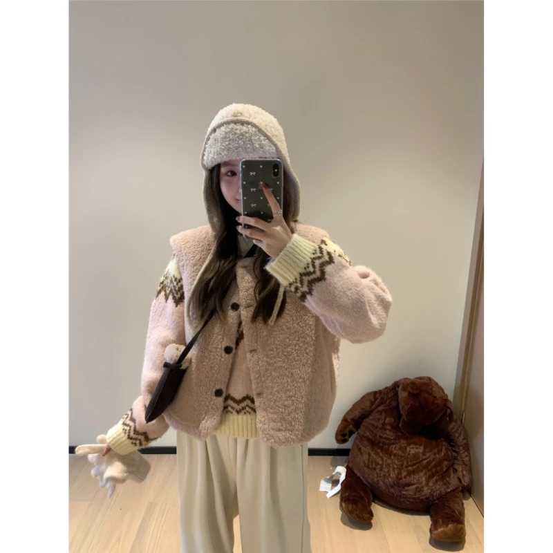 【现货】正反两穿马甲保暖背心羊羔绒短款外套6282