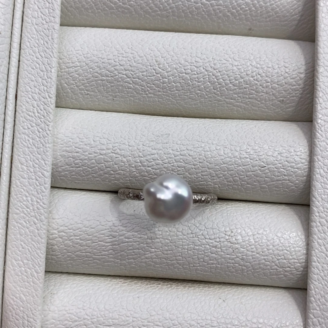 戒指银S925镶嵌淡水珍珠野生克旭