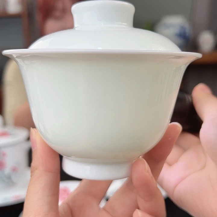 柴窑滑石子 素胎两才盖碗