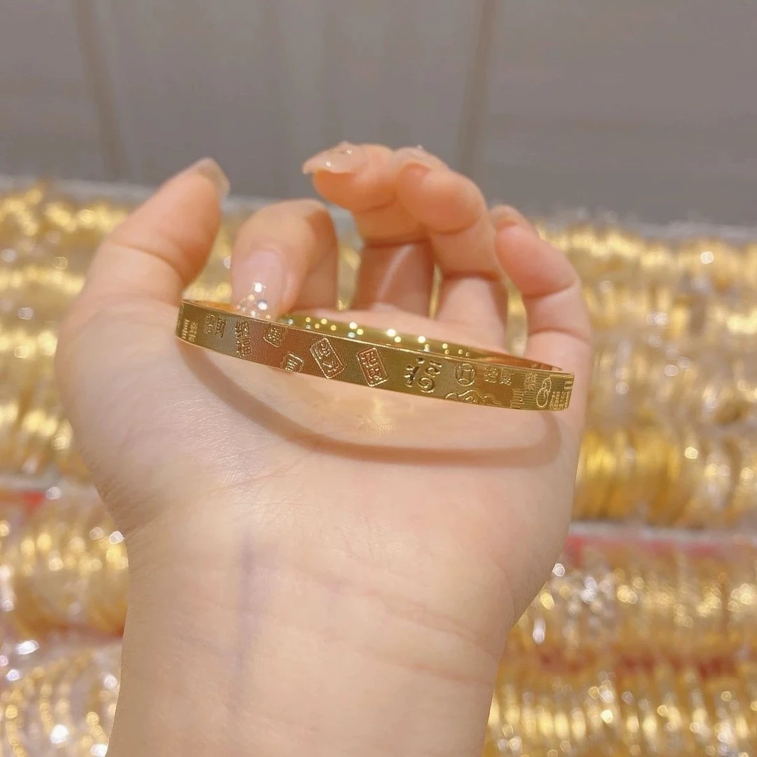 铜合金手镯 铜合金吉言平安喜乐手镯轻奢时尚精致可调节气质百搭