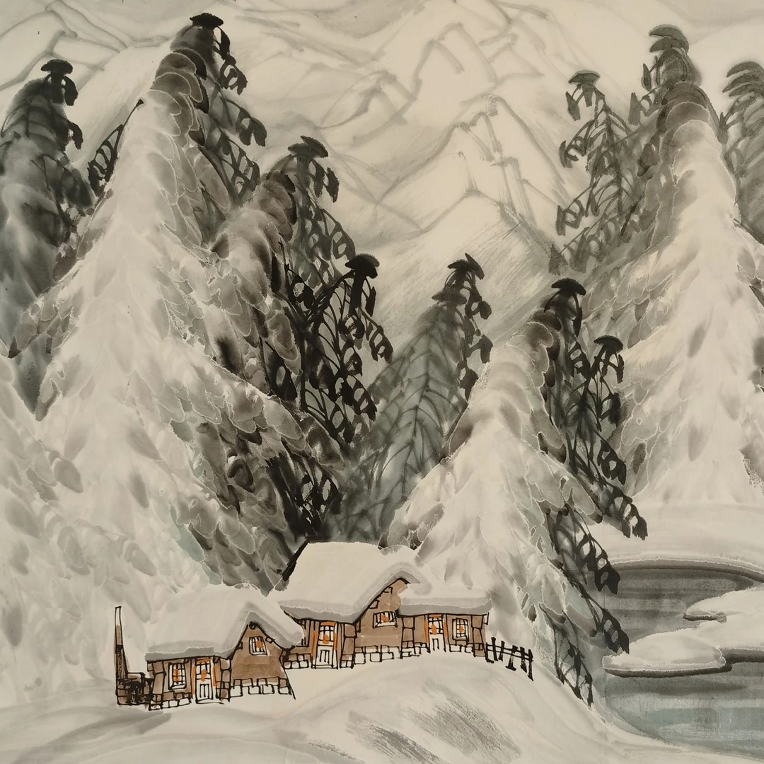 【辽拍】V250709-2-678《雪景》（4.2平尺）纸本镜片 ljj1201