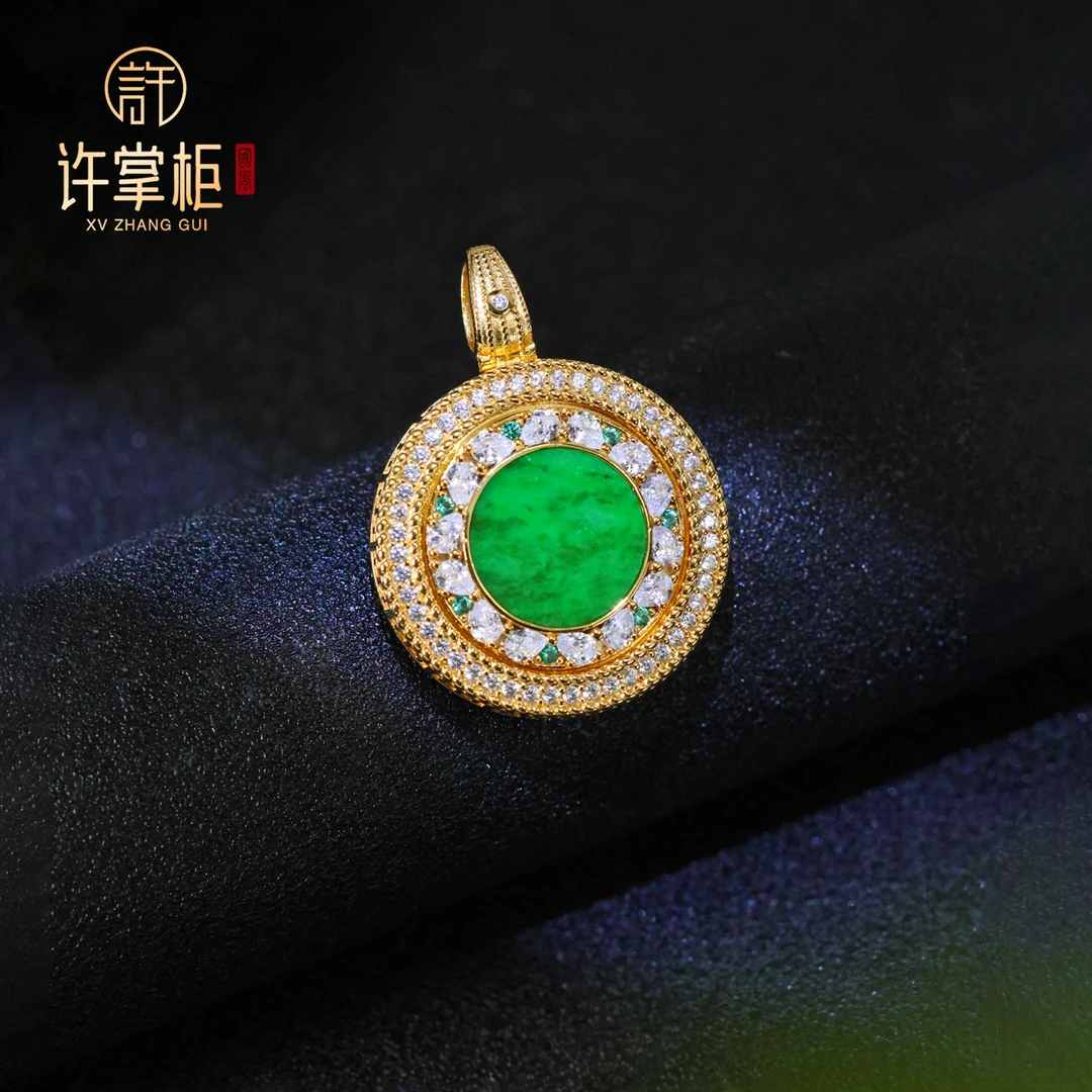 许掌柜|S925银翡翠吊坠天然缅甸翡翠A货圆形罗盘配饰精致优雅精致