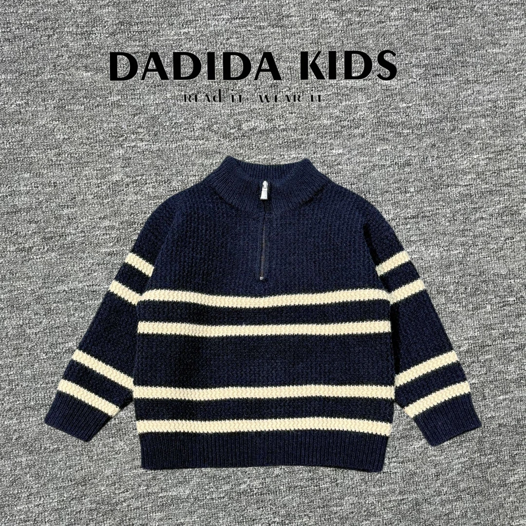 dadida/嗒嘀嗒秋冬男童藏蓝百搭时尚休闲半拉链套头毛衣505520015