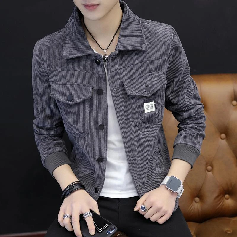 2025秋冬季装外套牛仔夹克灯芯绒男士冬季潮加厚衣服男潮流翻领